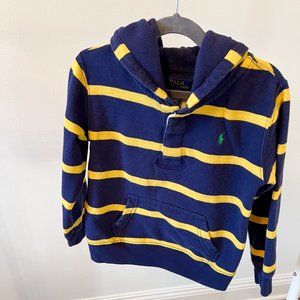 Polo Ralph Lauren Boys Pullover Hoodie in Navy Blue with Yellow Stripes - 7